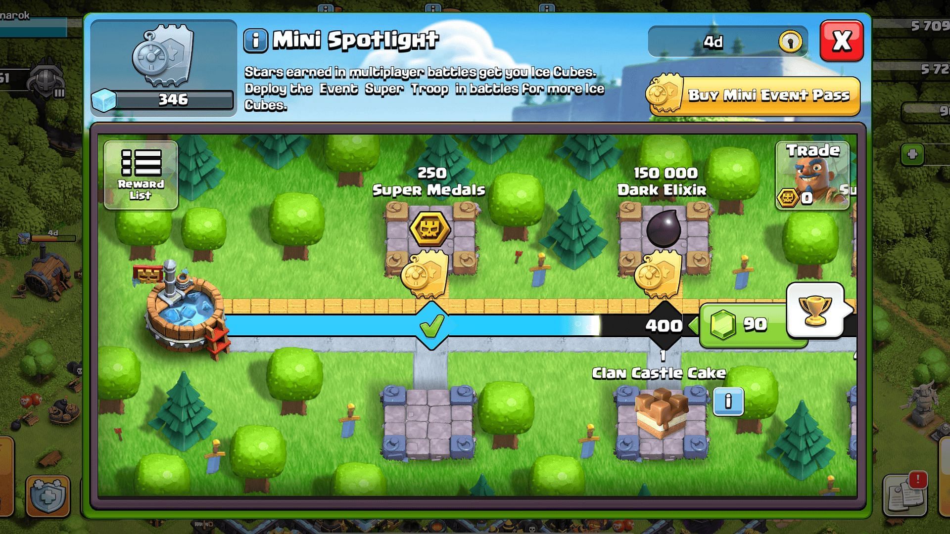 Super Yeti Mini Spotlight event's reward track (Image via Supercell)